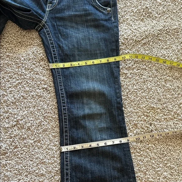 MISS ME⚜️Wide Leg Flare Dark Blue JEANS with Flap Pockets Size 30 - Picture 10 of 12